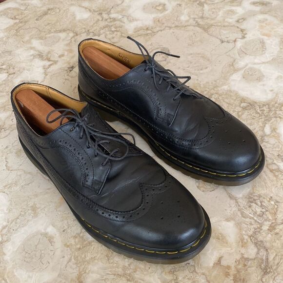 Dr. Martens 11845 Yellow Stitch Leather Wingtip Brogues - Picture 2 of 16